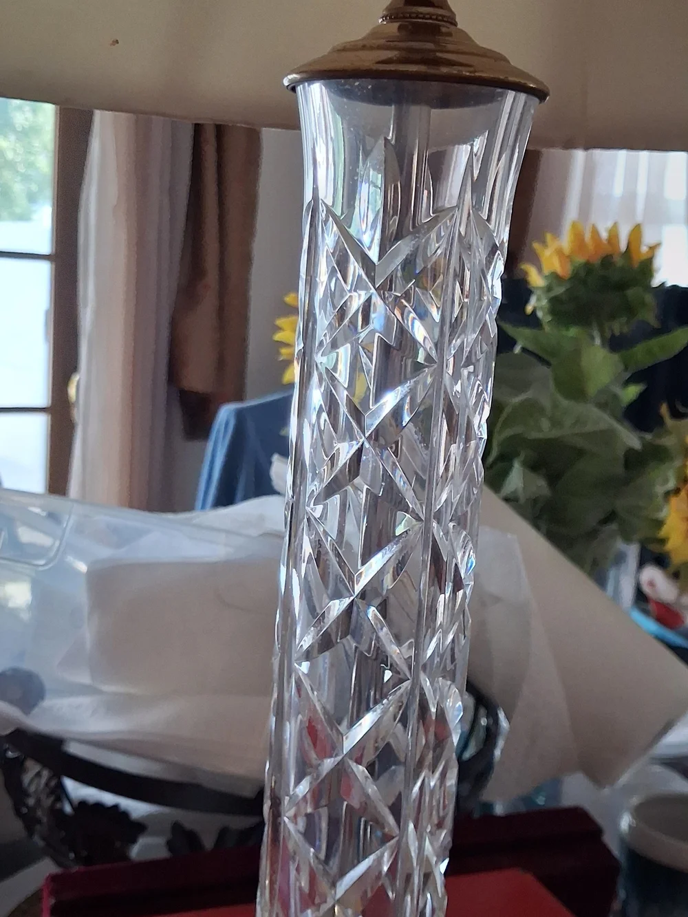 Clear Crystal Table Lamp with White Shade and Brass Base